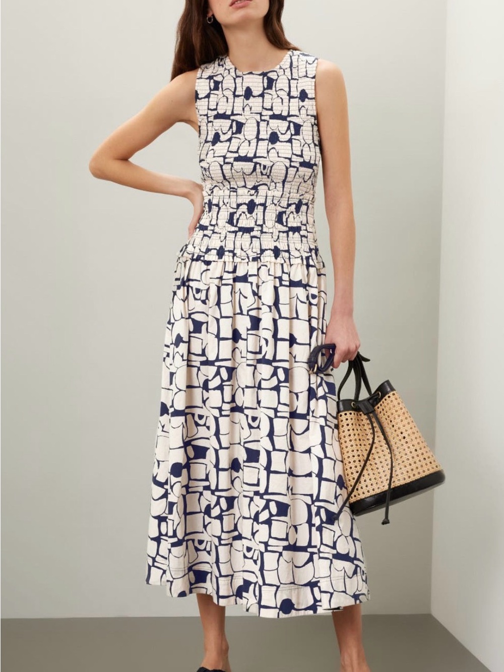 Apiece Apart Siempre Navy White Abstract Maxi Dress Size Small